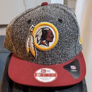 9fifty New Era Black Heather and Burgundy Snapback Hat with Yellow Logo